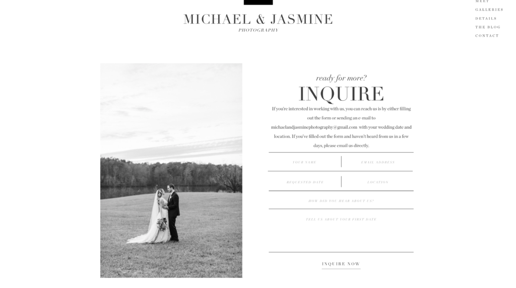 Michael and Jasmine Photography New Website Brand